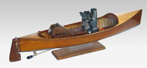 rear view of wooden stirling engine boat